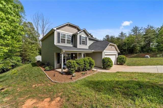 203 Cross Country Chase, Stokesdale, NC 27357 - traditional-style house with concrete driveway, an attached garage, a porch, and a front lawn
