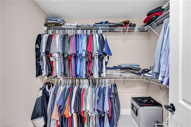 walk in closet with carpet floors