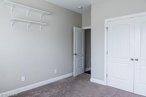 unfurnished bedroom with a closet and carpet