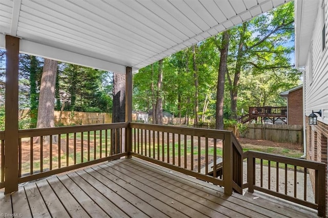 1710 Scarborough Rd, High Point, NC 27265 - deck with a fenced backyard and view of wooded area