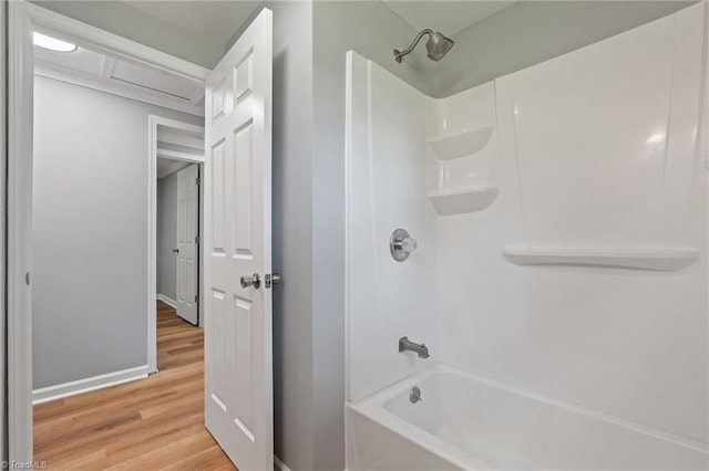 5403 Southmont Dr, Julian, NC 27283 - bathroom with wood finished floors and  shower combination