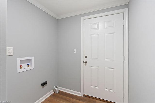 5403 Southmont Dr, Julian, NC 27283 - washroom featuring hookup for a washing machine, dark wood finished floors, and crown molding