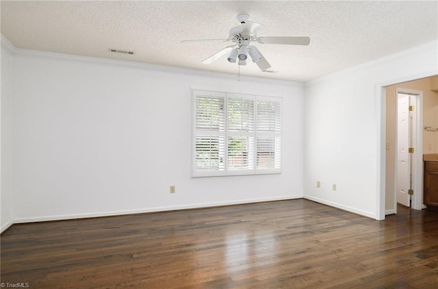 211 Chadbourne Dr, Winston-Salem, NC 27104 - empty room featuring a ceiling fan, a textured ceiling, dark wood-type flooring, and ornamental molding