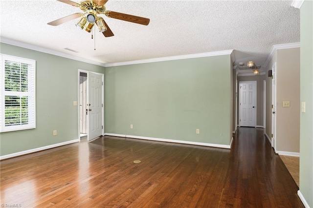 211 Chadbourne Dr, Winston-Salem, NC 27104 - empty room with hardwood / wood-style flooring, crown molding, a textured ceiling, and a ceiling fan