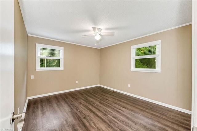 225 E Greencrest Dr, Millers Creek, NC 28651 - spare room with a ceiling fan, dark wood finished floors, crown molding, baseboards, and a textured ceiling