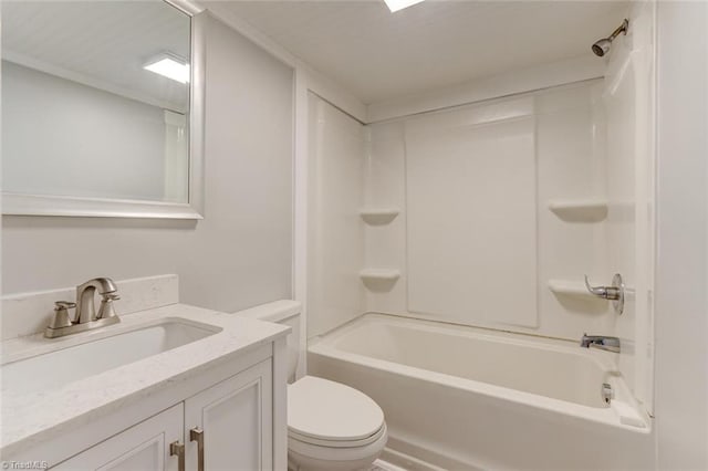 full bath featuring toilet, vanity, and shower / bathing tub combination