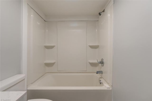 full bath featuring toilet, shower / bathtub combination, and vanity