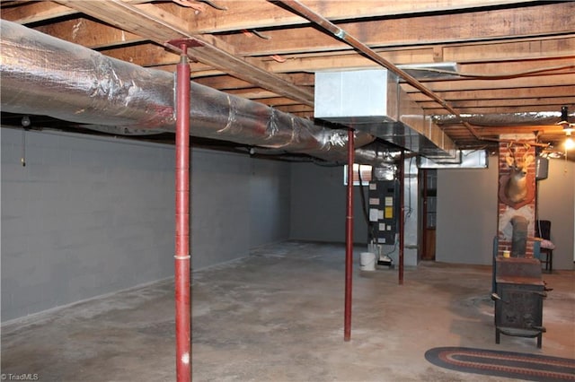 basement featuring heating unit