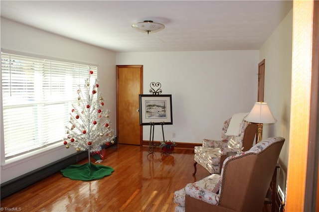 living area with hardwood / wood-style floors and plenty of natural light