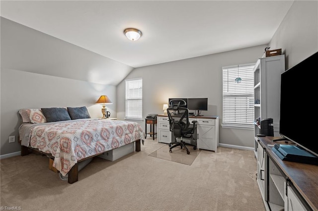 183 Kentland Ridge Dr, Kernersville, NC 27284 - bedroom featuring a desk, light carpet, baseboards, and lofted ceiling