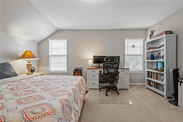 183 Kentland Ridge Dr, Kernersville, NC 27284 - bedroom with multiple windows, light colored carpet, lofted ceiling, baseboards, and a desk
