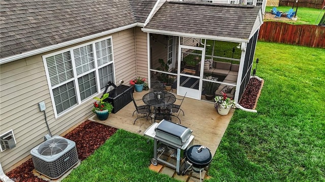 183 Kentland Ridge Dr, Kernersville, NC 27284 - view of patio featuring central AC unit, a grill, and a sunroom