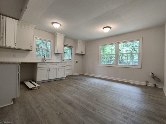 kitchen featuring white cabinetry, dark hardwood / wood-style floors, sink, and plenty of natural light