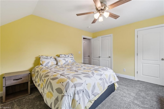 5360 Graycliff Ln, Clemmons, NC 27012 - carpeted bedroom featuring vaulted ceiling and ceiling fan