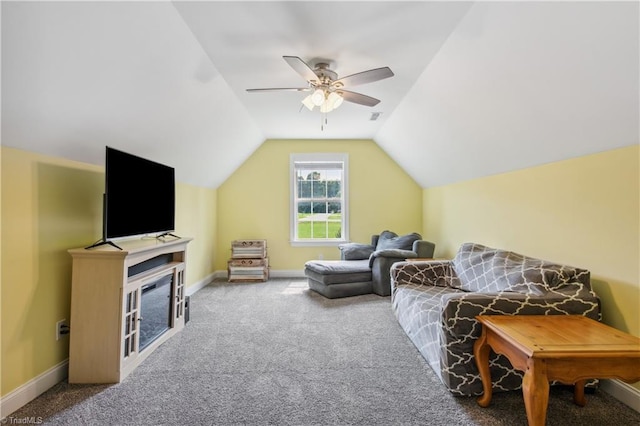 5360 Graycliff Ln, Clemmons, NC 27012 - living room with a ceiling fan, carpet flooring, and lofted ceiling