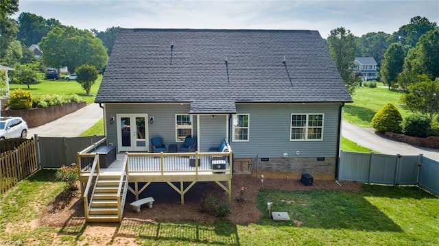 5360 Graycliff Ln, Clemmons, NC 27012 - rear view of house featuring a gate, a wooden deck, a fenced backyard, and a shingled roof
