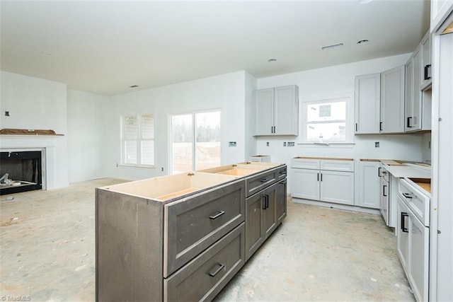 kitchen featuring gray cabinets