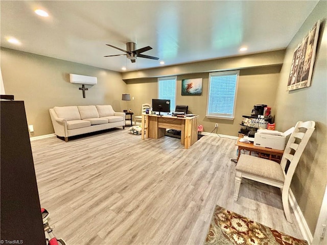 266 Sailway Rd, Winston-Salem, NC 27127 - office space featuring a ceiling fan, light wood-type flooring, recessed lighting, and baseboards
