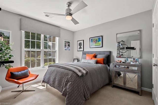 bedroom featuring carpet and ceiling fan