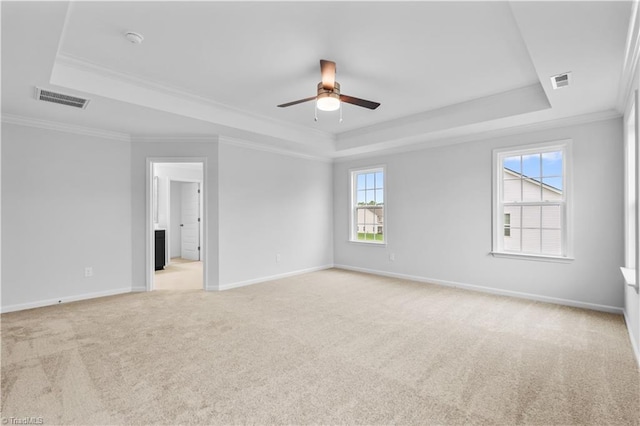 700 Fairmile Dr, Greensboro, NC 27455 - spare room with a raised ceiling, a ceiling fan, light colored carpet, ornamental molding, and baseboards