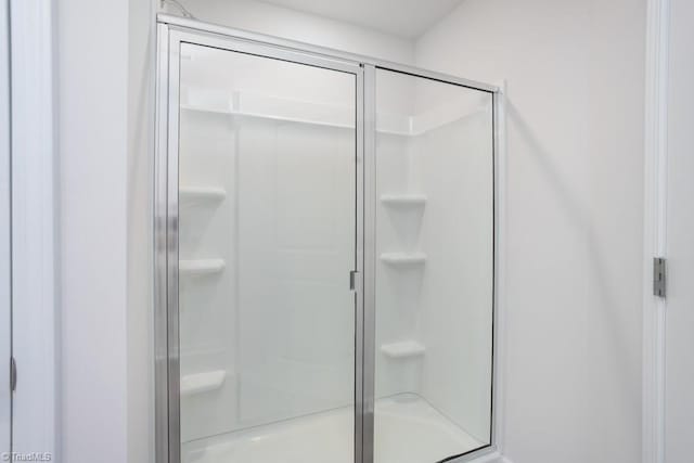 bathroom featuring a shower with shower door