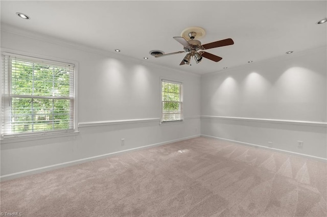 3408 Deep Green Dr, Greensboro, NC 27410 - carpeted spare room with a ceiling fan, crown molding, baseboards, and recessed lighting