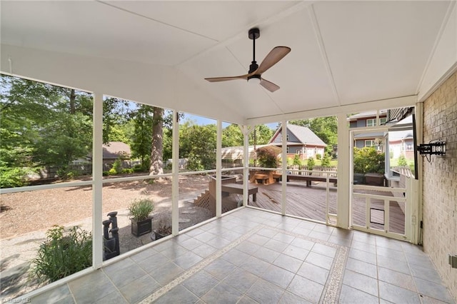 3408 Deep Green Dr, Greensboro, NC 27410 - unfurnished sunroom featuring ceiling fan and vaulted ceiling