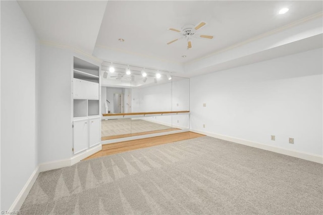 1000 Brookmeade Dr, Winston-Salem, NC 27106 - empty room featuring ceiling fan, crown molding, light carpet, and track lighting