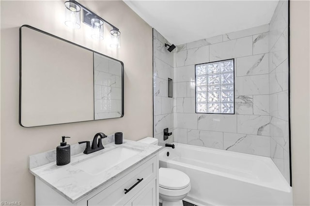 full bathroom with vanity, toilet, and washtub / shower combination