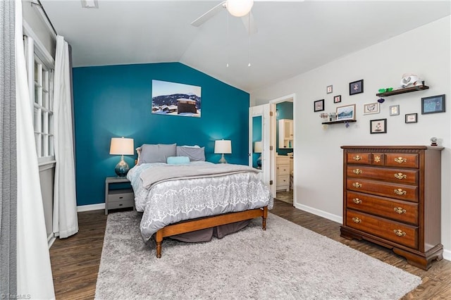 1896 Winds Dr, Winston-Salem, NC 27127 - bedroom with wood finished floors, vaulted ceiling, and a ceiling fan