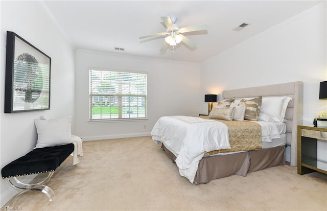 4294 Plantation Ridge Ln, Greensboro, NC 27409 - bedroom featuring crown molding, light colored carpet, and a ceiling fan