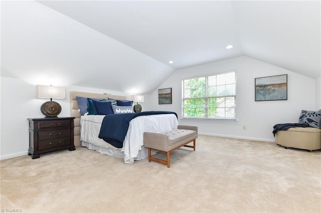 4294 Plantation Ridge Ln, Greensboro, NC 27409 - bedroom with vaulted ceiling, light carpet, and recessed lighting
