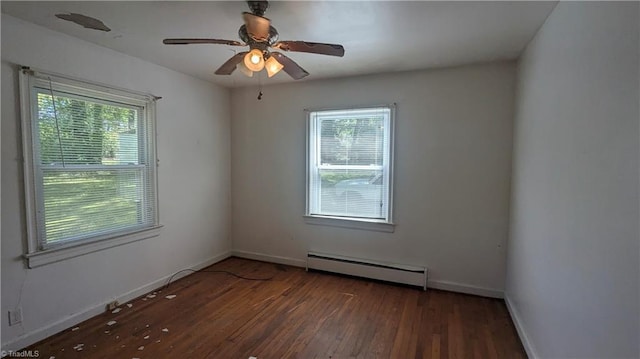 2806 Robin Hood Dr, Greensboro, NC 27408 - spare room with baseboards, wood finished floors, baseboard heating, and ceiling fan