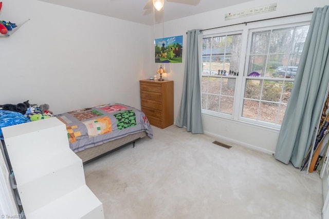 bedroom with carpet flooring and ceiling fan