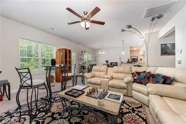 275 Obsidium Ct, Gibsonville, NC 27249 - living room with ceiling fan, carpet flooring, and baseboards