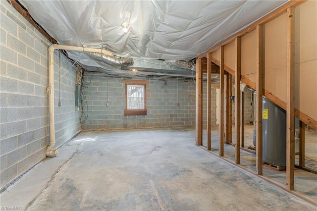 basement with concrete block wall