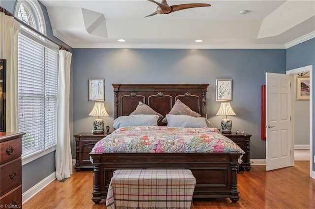 3741 Canter Dr, Trinity, NC 27370 - bedroom with wood finished floors, ornamental molding, a ceiling fan, and recessed lighting