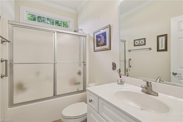 3741 Canter Dr, Trinity, NC 27370 - bathroom with vanity, ornamental molding, and bath / shower combo with glass door