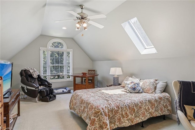 3741 Canter Dr, Trinity, NC 27370 - carpeted bedroom with a skylight, lofted ceiling, and ceiling fan