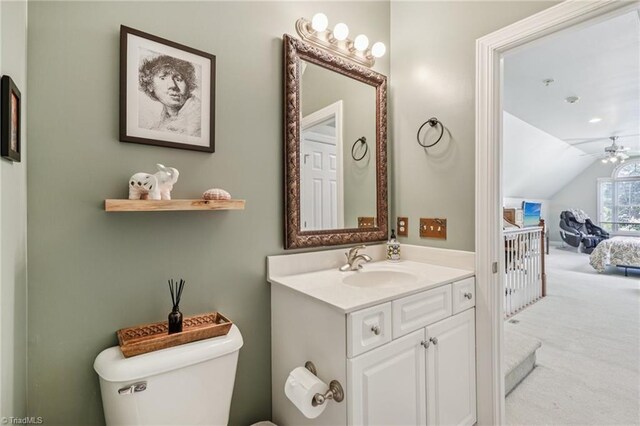 3741 Canter Dr, Trinity, NC 27370 - half bathroom with vanity, vaulted ceiling, and ceiling fan