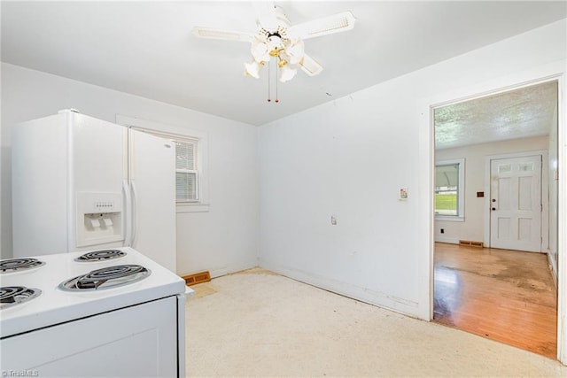 800 Essex Rd, Winston-Salem, NC 27105 - kitchen featuring white appliances, ceiling fan, and baseboards