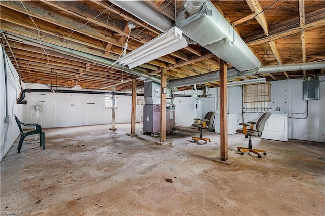 800 Essex Rd, Winston-Salem, NC 27105 - unfinished basement with electric panel, washer / clothes dryer, and heating unit