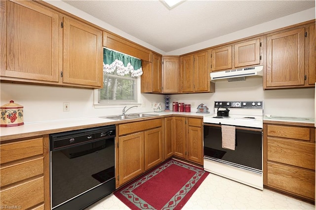 kitchen featuring sink, white electric stove, and dishwasher