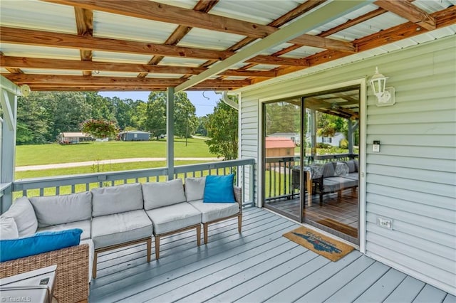 2664 Old Thomasville Rd, Winston-Salem, NC 27107 - wooden terrace with outdoor lounge area and a lawn