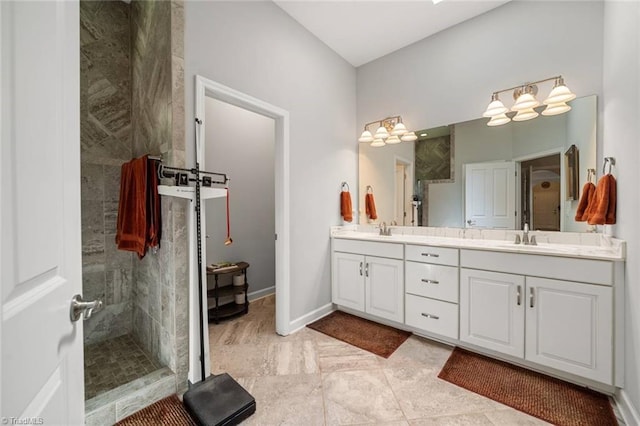 5905 Knowledge Dr, Clemmons, NC 27012 - full bathroom featuring double vanity and a tile shower