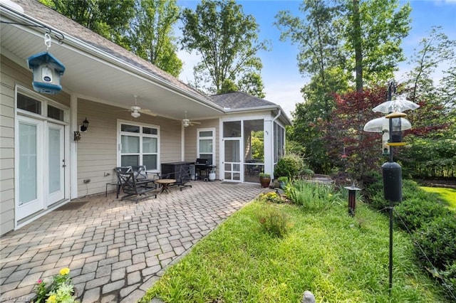 5905 Knowledge Dr, Clemmons, NC 27012 - view of patio with ceiling fan and a sunroom