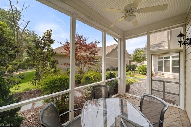 5905 Knowledge Dr, Clemmons, NC 27012 - sunroom / solarium featuring a ceiling fan and outdoor dining area