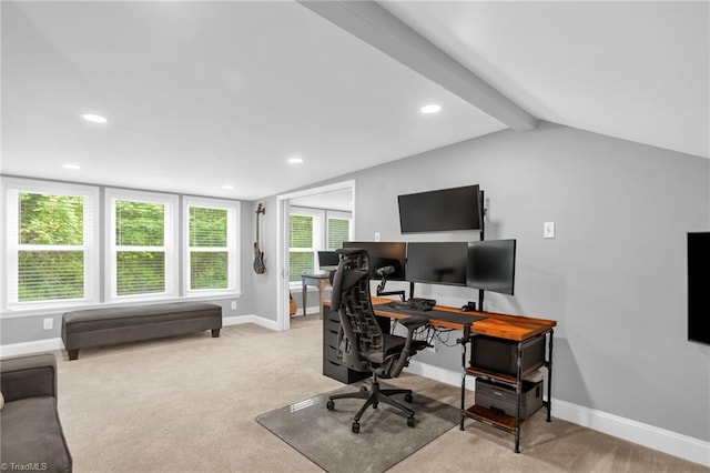 office with baseboards, carpet floors, and recessed lighting