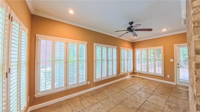 1005 Fallbrook Ln, Lewisville, NC 27023 - unfurnished sunroom with baseboards, ornamental molding, recessed lighting, tile patterned flooring, and french doors