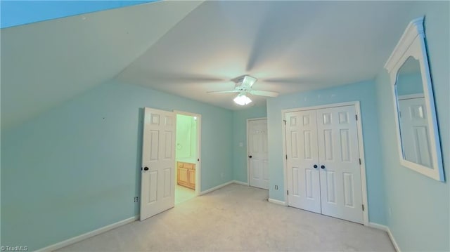 1005 Fallbrook Ln, Lewisville, NC 27023 - unfurnished bedroom with baseboards, light carpet, a closet, and ceiling fan
